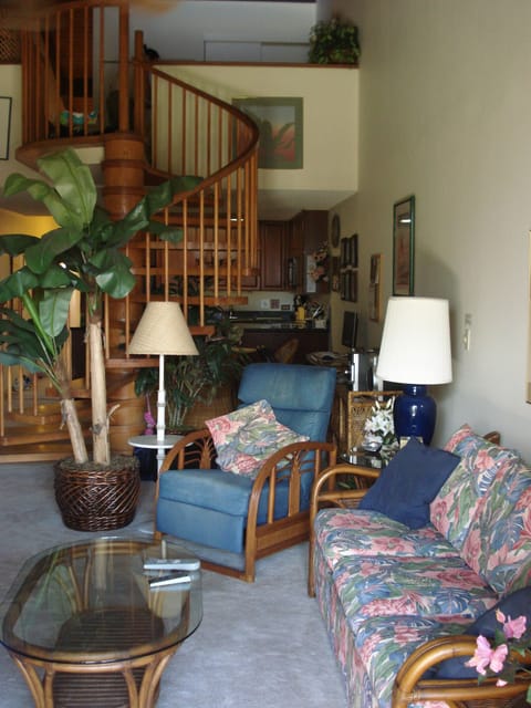 Living Room with Circular Staircase