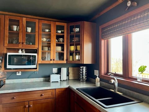 New sink, microwave, dishes, glasses, coffee mugs and a cute spice rack.  Just b