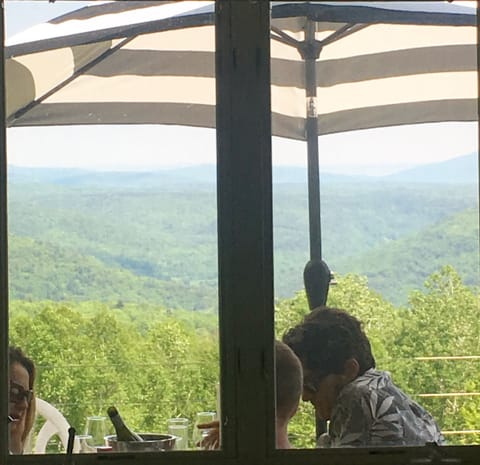 New patio setup for summer 2019 includes ample seating (including 13ft bench!)