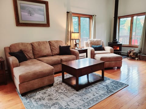 Main living area with wood burning stove