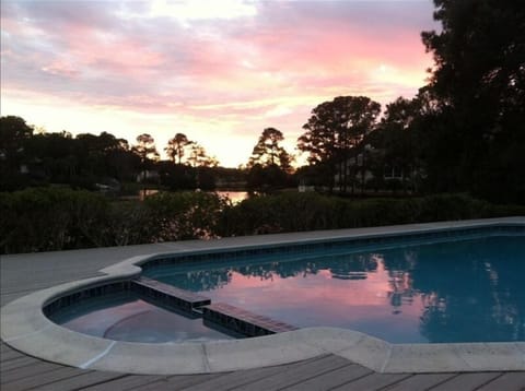 Sunset on the lagoon from deck