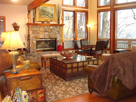 Great room with wood burning fireplace