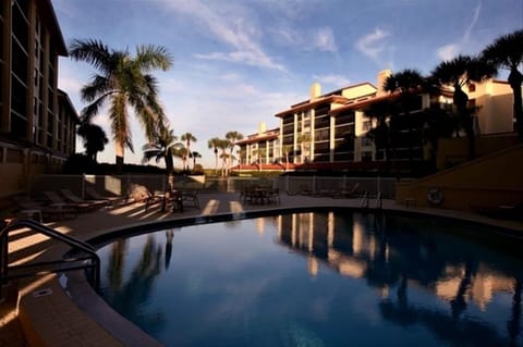 Indoor-outdoor pool has gulf view, too! Pool is heated and we have saunas, too.