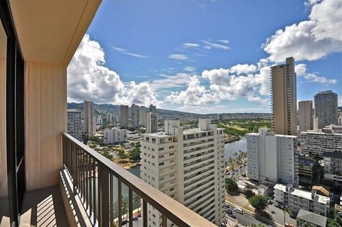 Views of the mountains and the Ala Wai Canal.
