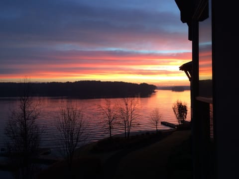 Lake view sunset from deck