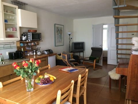 kitchen, dining, living