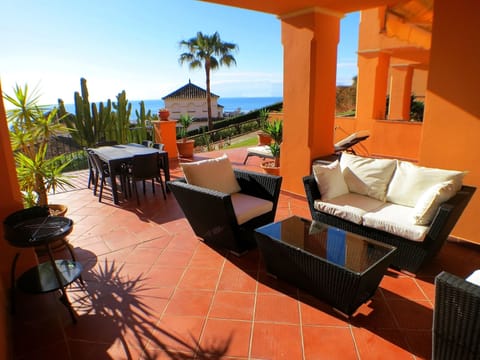 Enjoy the views of the Mediterranean blue, the blue skyes, and the green palms.