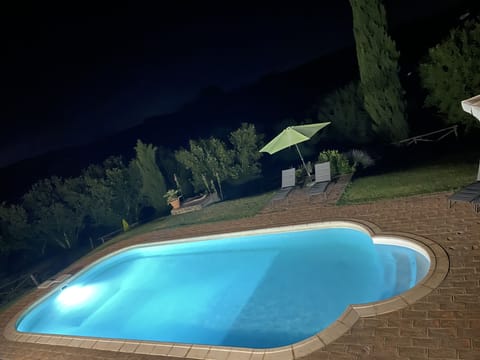 The pool at night.