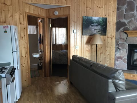 View from kitchen into bedroom #2 and bathroom