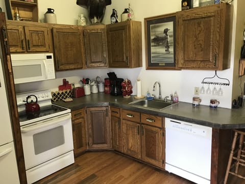 Kitchen.  All of your essential cookware provided.