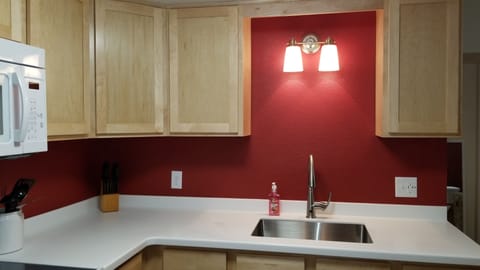 Solid surface counter, large sink.