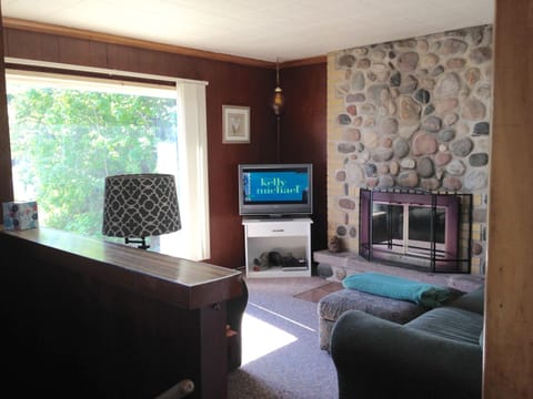 Living Room with great stone fireplace