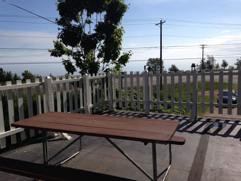 Picnic table on patio with great view of Lake Superior