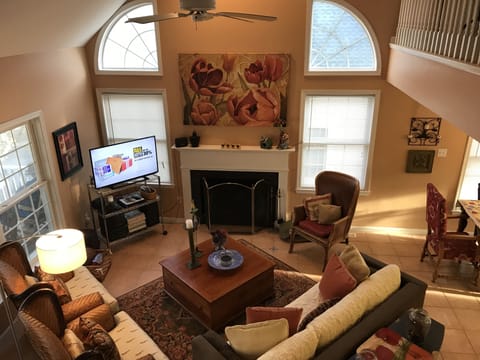 View From Staircase to 3rd Floor of Great Room on 2nd Floor w/Wood Burning FP
