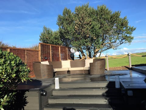 Raised Decking with views of the ocean and the countryside.