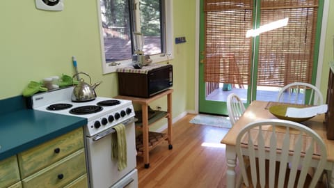 Inside, looking North, out of the kitchen doors