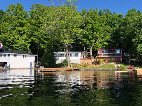 View of all three cottages from the lake.  Maple Ridge is the middle cottage
