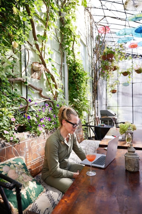 outdoor space located in the back of the building. Available to all guests!