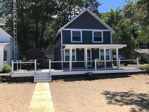 New railing and stairs with walkway to dock.