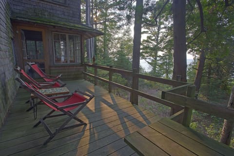 Sun descends over Lake Michigan as seen from the deck.