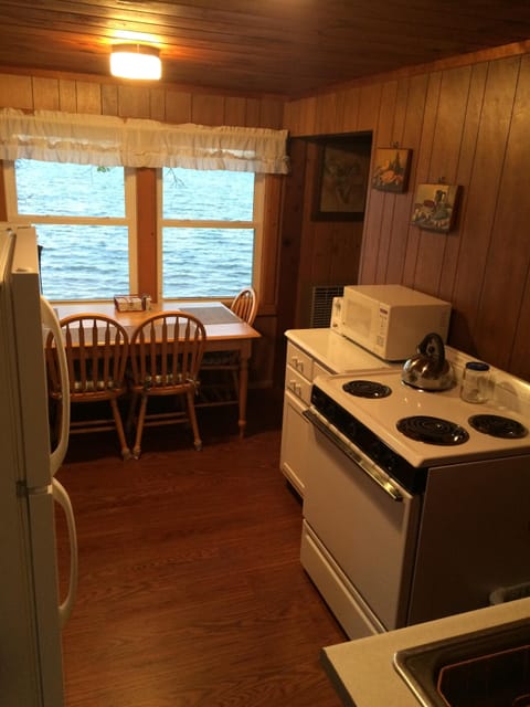 Knotty Pine Kitchen, yes that is the lake view right out the window!