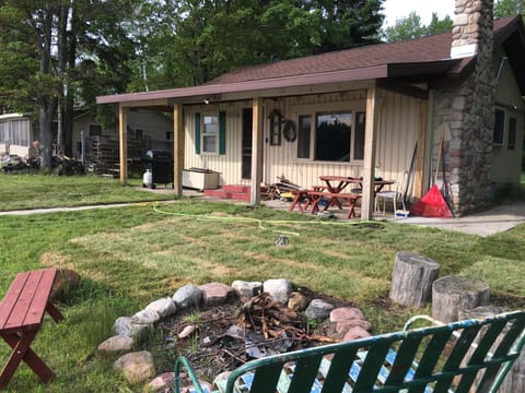 Lakeside view of cabin