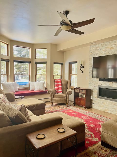 Living Room with TV and gas fireplace