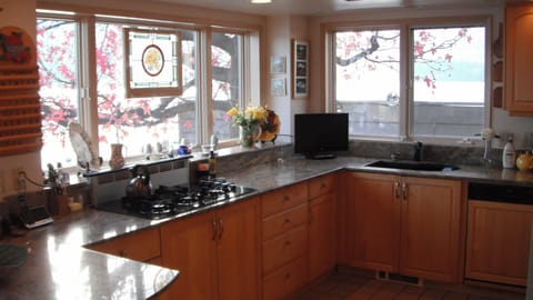 Morning lake views from the kitchen.