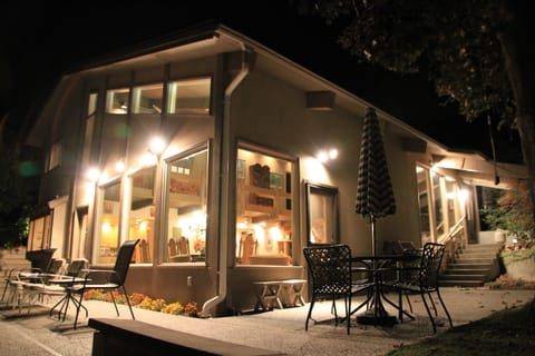 Outside patio at night