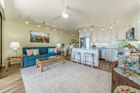 Turkish area rug and multi-speed marine-grade ceiling fan.