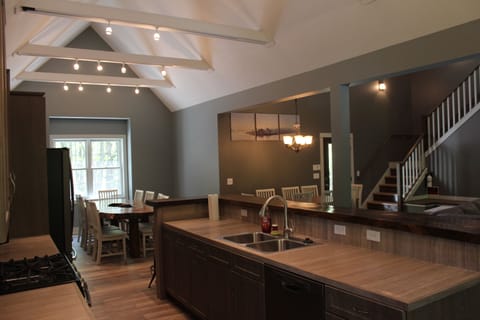 Kitchen is open to dining and living area two sinks 