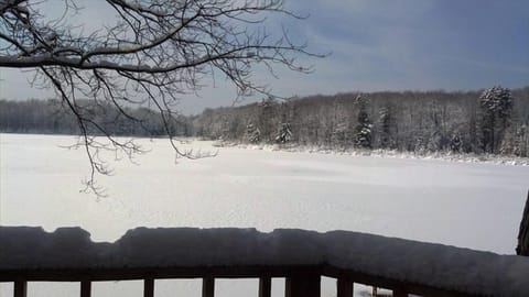 Frozen lake, as viewed from cabin window.