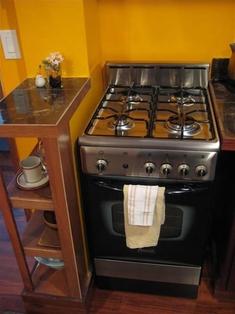 Kitchen detail, stainless gas oven range. New, clean, efficient, well supplied.