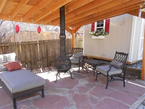 One of the outdoor shaded patios.