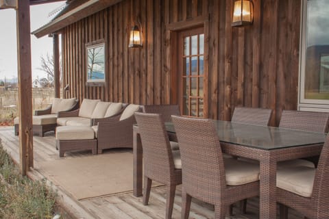 back porch, dining + lounge furniture.