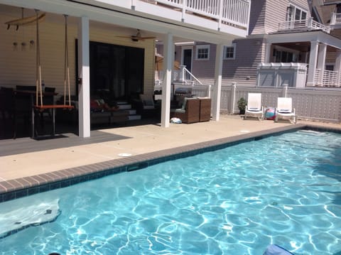 Large 12x34 salt chlorinated and heated pool. 