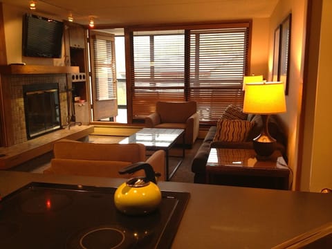 Spacious living room from the kitchen.