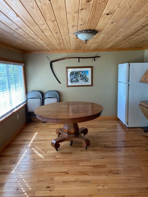 porch with extra fridge