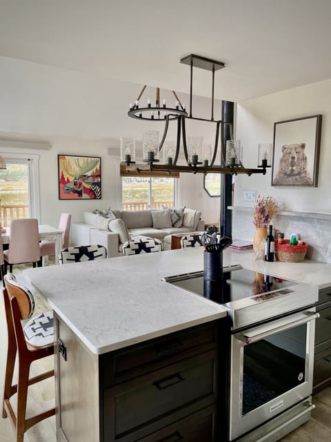 View of living space and bar area from kitchen