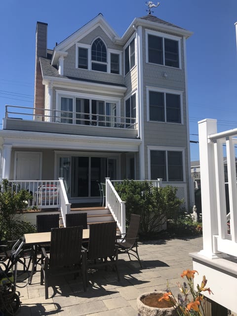 Our Home! View from the Patio showing front deck and lower patio
