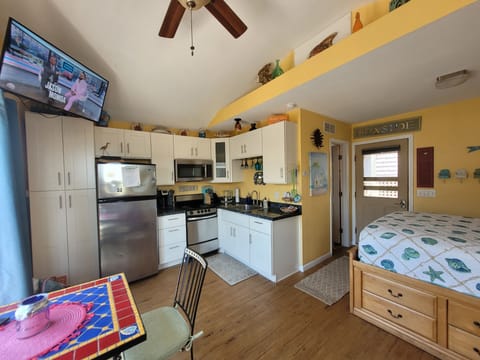 Queen size bed , updated kitchen with everything you need.