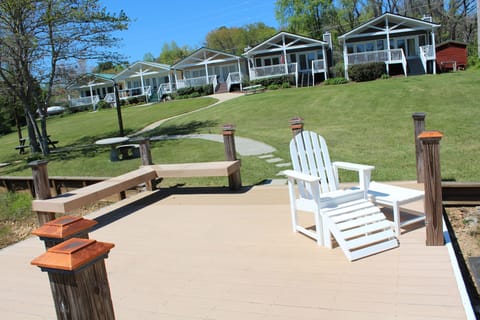 Relax on one of the two docks while watching the fish jump and the geese swim.