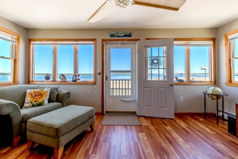 Living room looking out at low tide