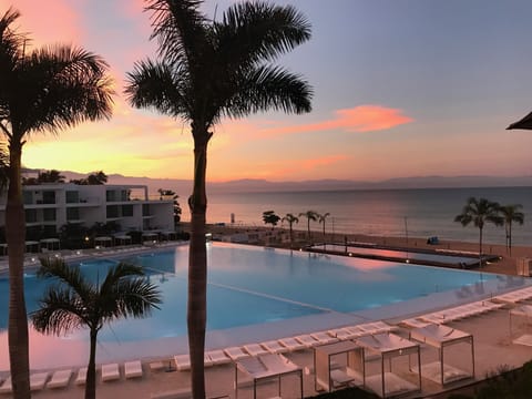 View from balcony at sunset
