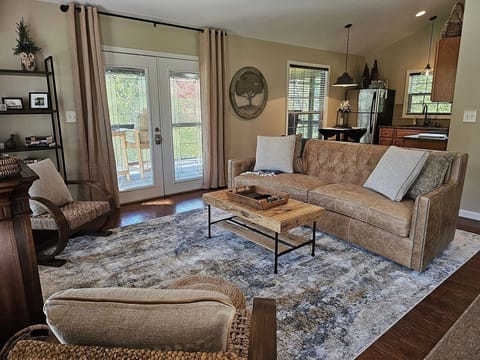 Doc's Lakeside Cabin living room with Premium Top Grain Sofa