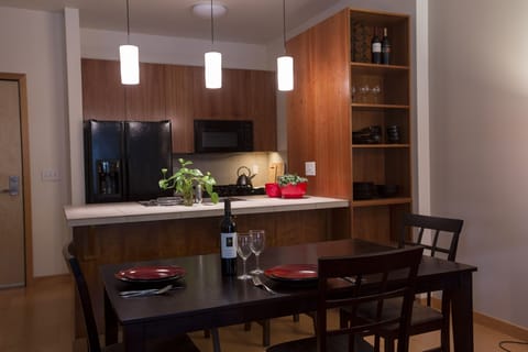 Full dining table for romantic meals.