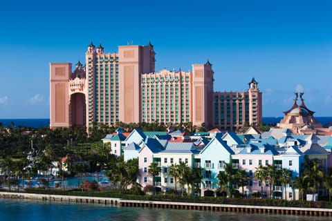 Villas are pastel buildings, located right on Atlantis Resort, access included