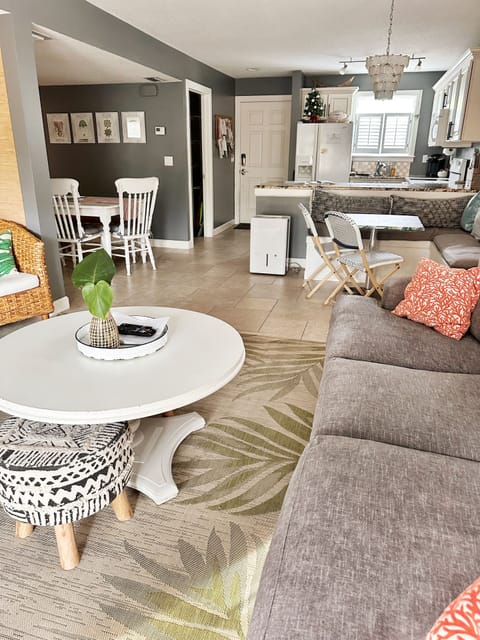 View from French doors looking into kitchen and front door