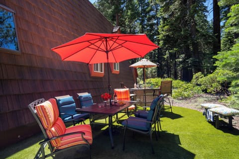 Outdoor summer dining lounge on synlawn 