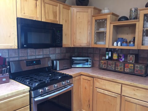 Gas, professional range and oven.